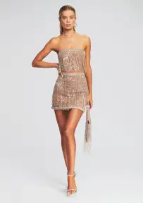 Dixie Sequin Fringe Dress(Silver/Nude,XXS)