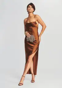 Callie Silk Dress(Cognac,XXS)
