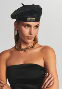 Mara Leather Beret - Black