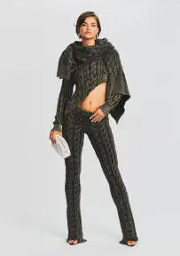 Blanket Cable Knit Scarf - Black Washed