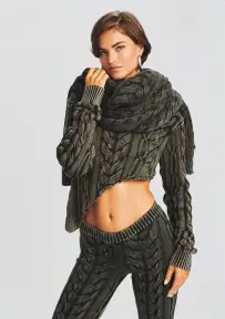 Blanket Cable Knit Scarf - Black Washed