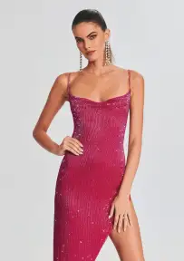 Topaz Glass Beaded Dress(Fuchsia,XXS)