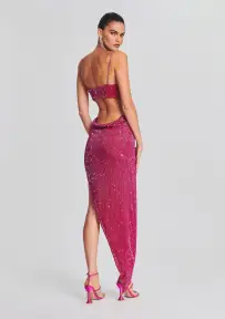 Topaz Glass Beaded Dress(Fuchsia,XXS)