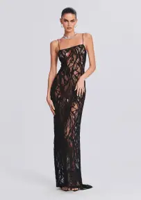 Winnie Embellished Lace Dress(Black,XXS)