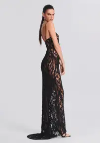Winnie Embellished Lace Dress(Black,XXS)