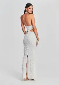 Katerina Sequin Feather Dress(White,XXS)