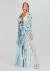 Cher Silk Chiffon Robe(Blue Zebra,XXS)