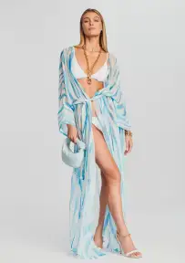 Cher Silk Chiffon Robe(Blue Zebra,XXS)