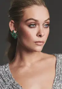 Crystal Clip Earrings - Dark Green