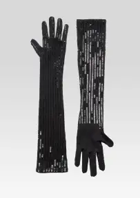 Plaza Sequin Knit Gloves - Black