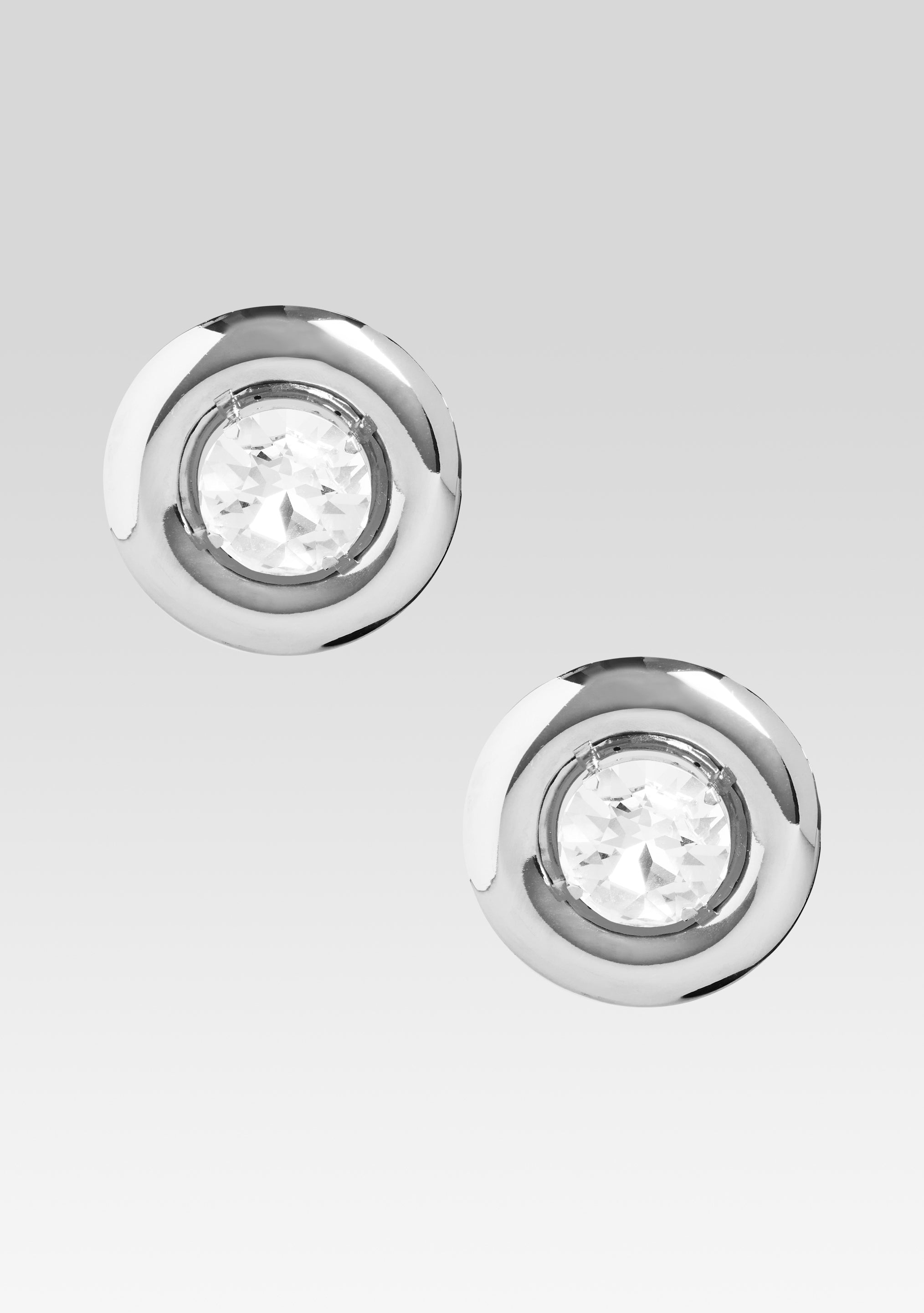 Round Earrings with Crystals - Silver