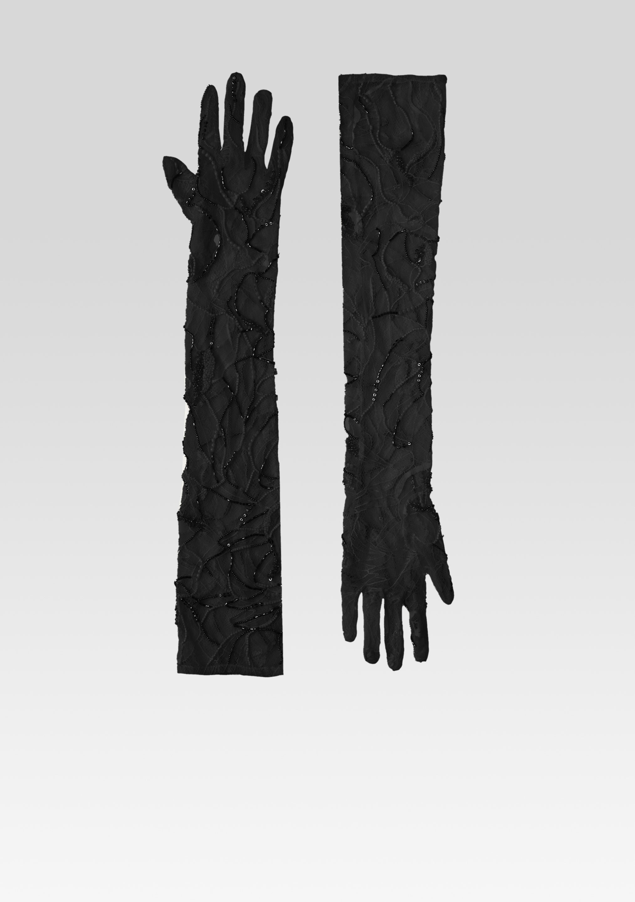 Royce Embellished Lace Gloves - Black