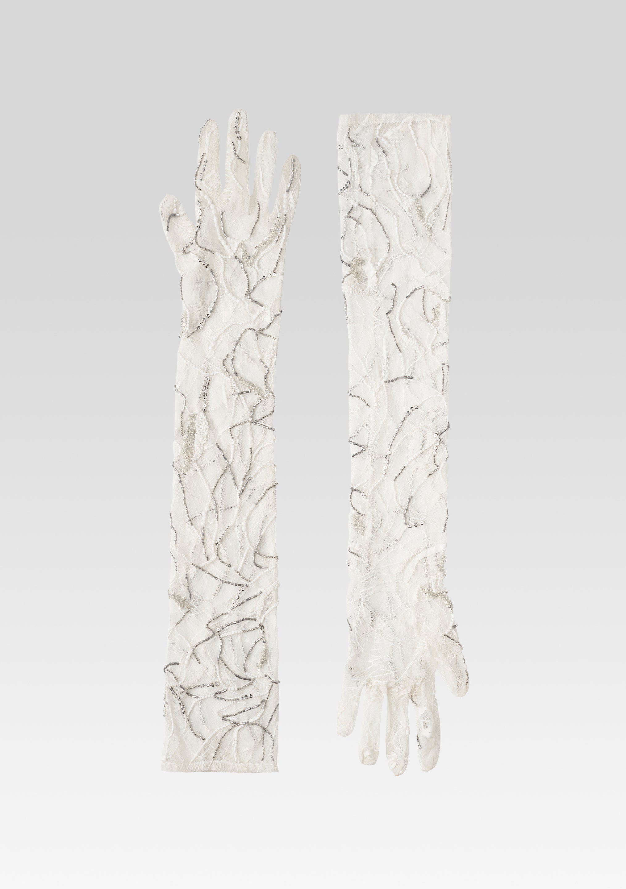 Royce Embellished Lace Gloves - White