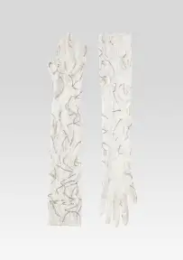 Royce Embellished Lace Gloves - White