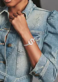 Rhinestone Alphabet Letter Bracelet(Silver,Letter A)