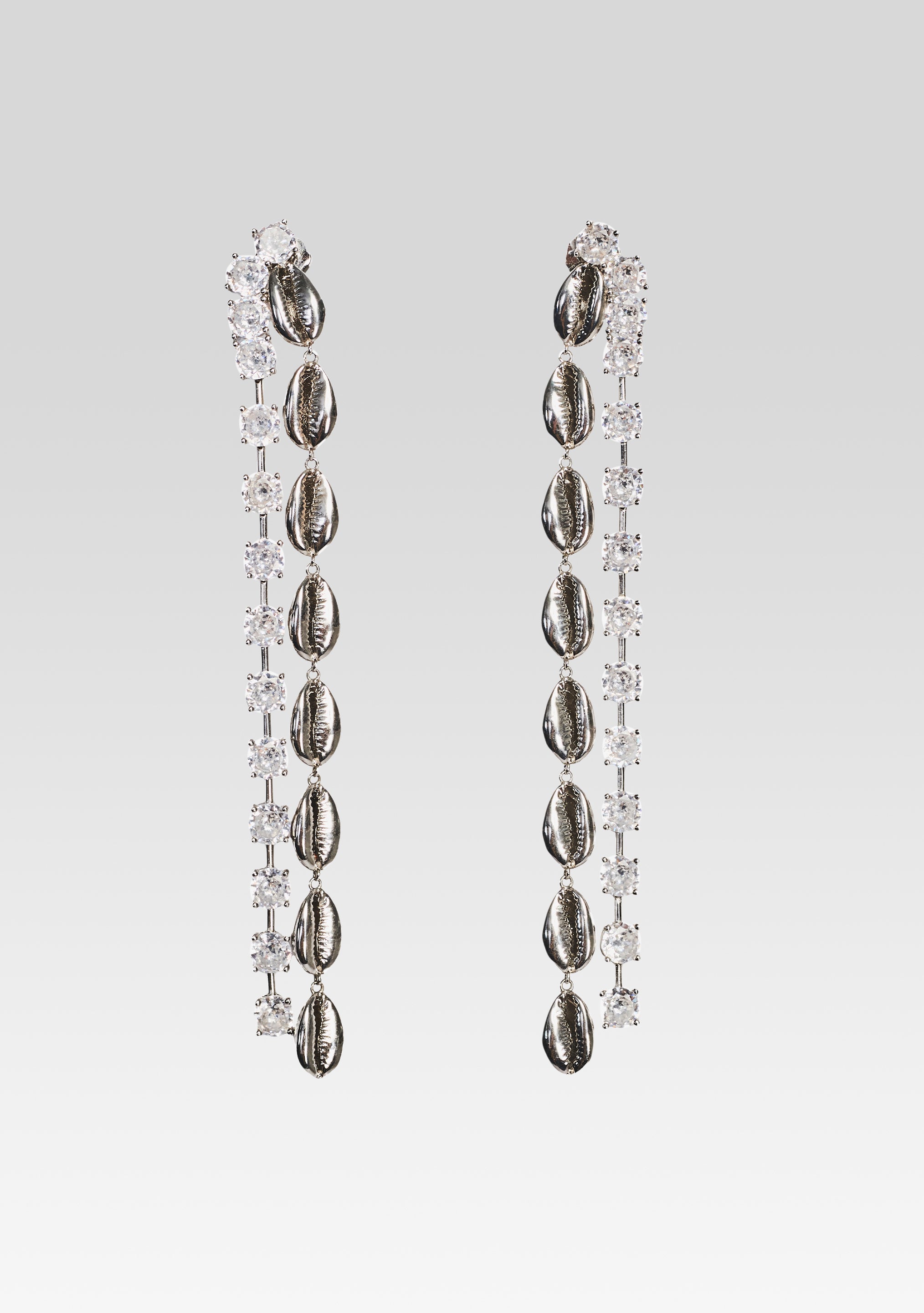 Tyde Crystal Shell Drop Earrings - Silver