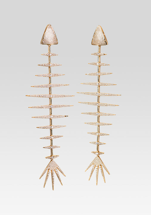 Bimini Crystal Fish Bone Earrings - Gold