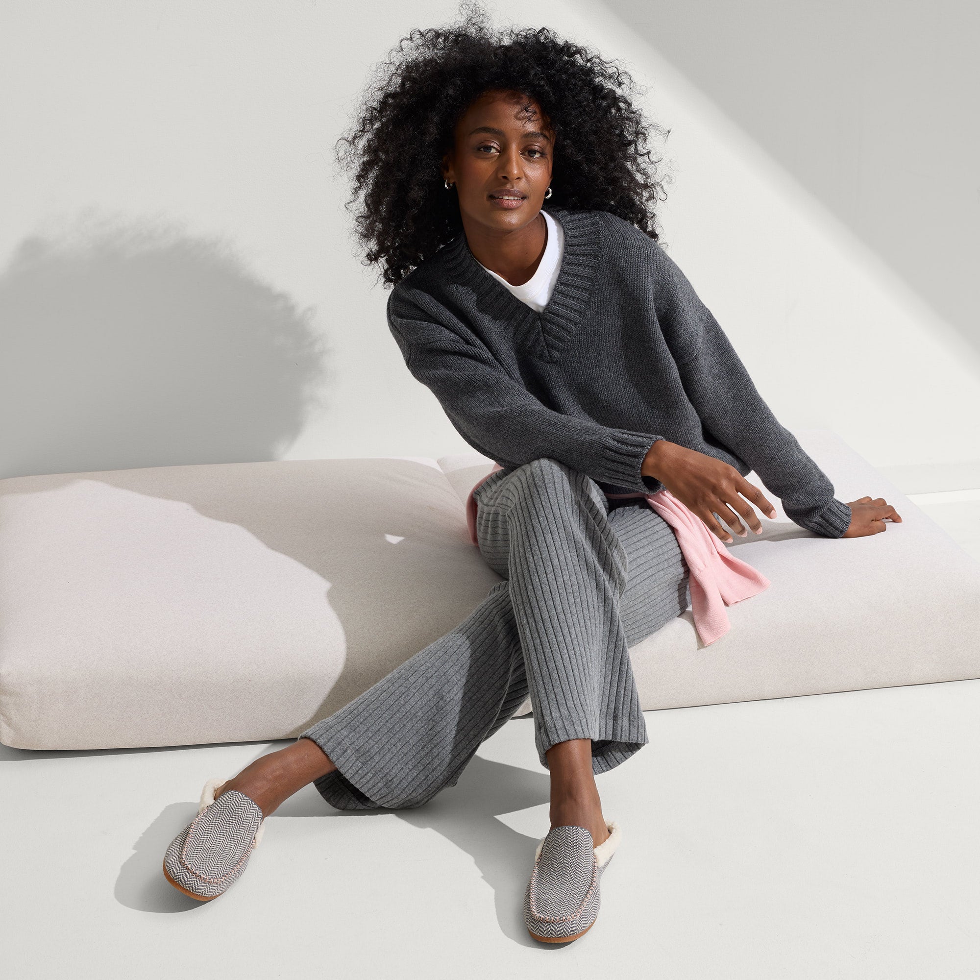The Scuff Slipper - Grey Herringbone(Grey Herringbone,5)