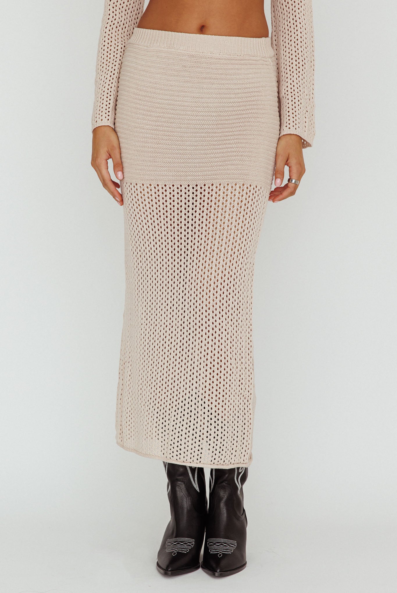 Bayside Crochet Midi Skirt Beige(XS)