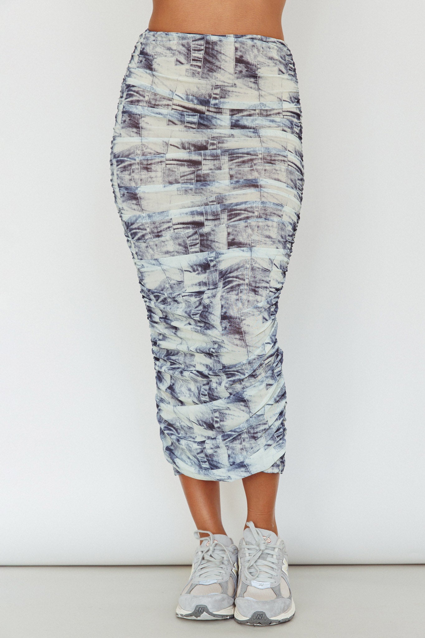 Blue Moons Ruched Midi Skirt Indigo Denim(XS)