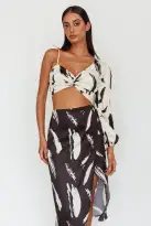 Amina Split Midi Skirt Printed Black(XS)