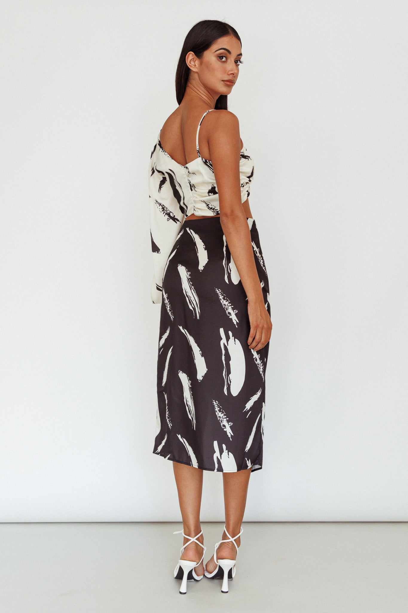 Amina Split Midi Skirt Printed Black(XS)