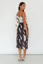 Amina Split Midi Skirt Printed Black(XS)