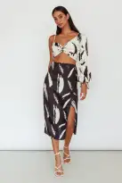 Amina Split Midi Skirt Printed Black(XS)