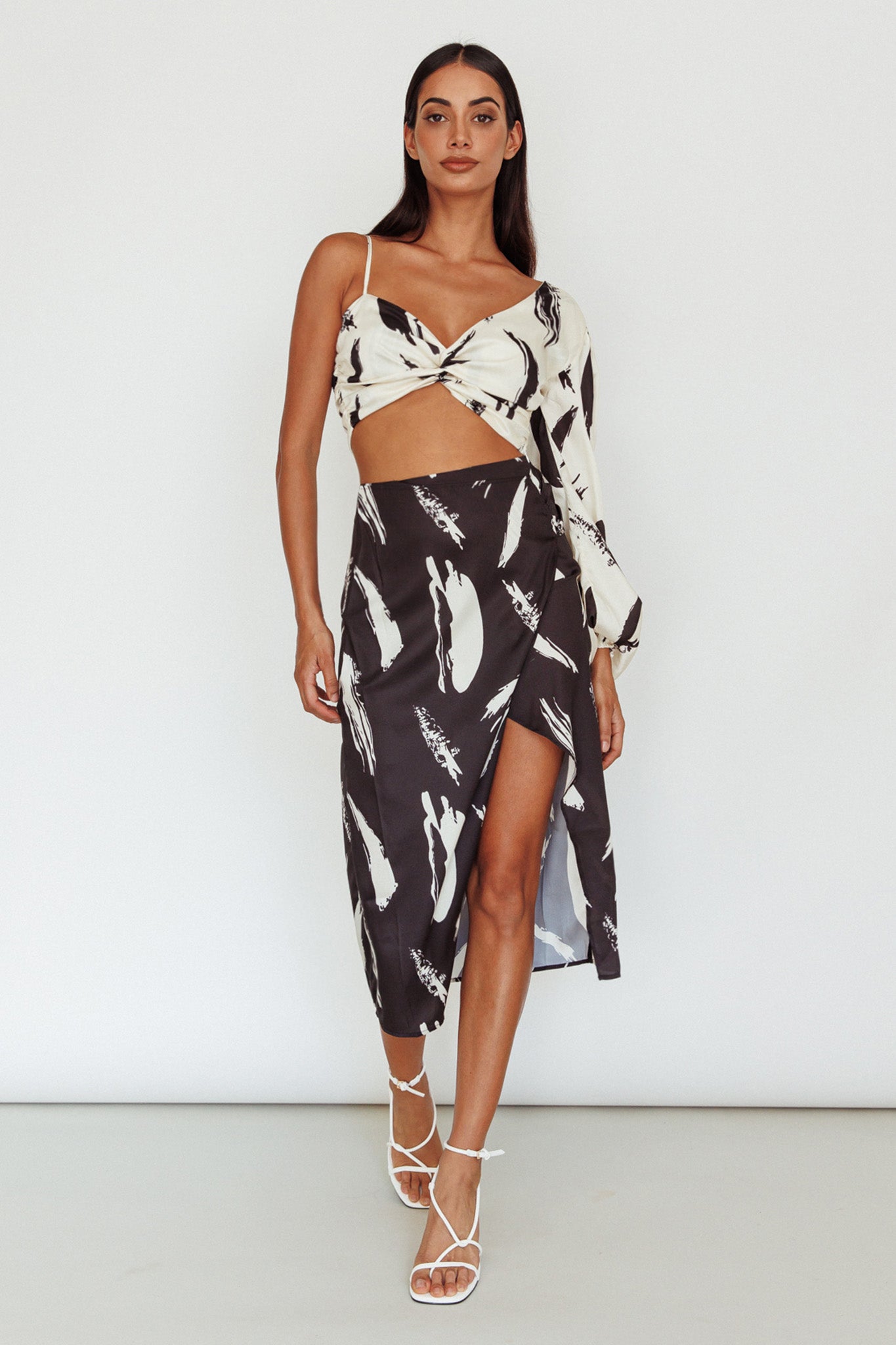 Amina Split Midi Skirt Printed Black(XS)