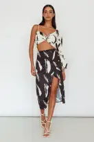 Amina Split Midi Skirt Printed Black(XS)