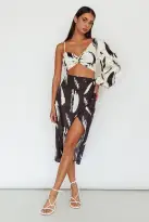 Amina Split Midi Skirt Printed Black(XS)