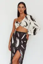 Amina Split Midi Skirt Printed Black(XS)