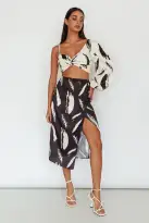 Amina Split Midi Skirt Printed Black(XS)