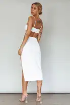 Attention Seeker Diamante Trim Midi Skirt Off White(XS)