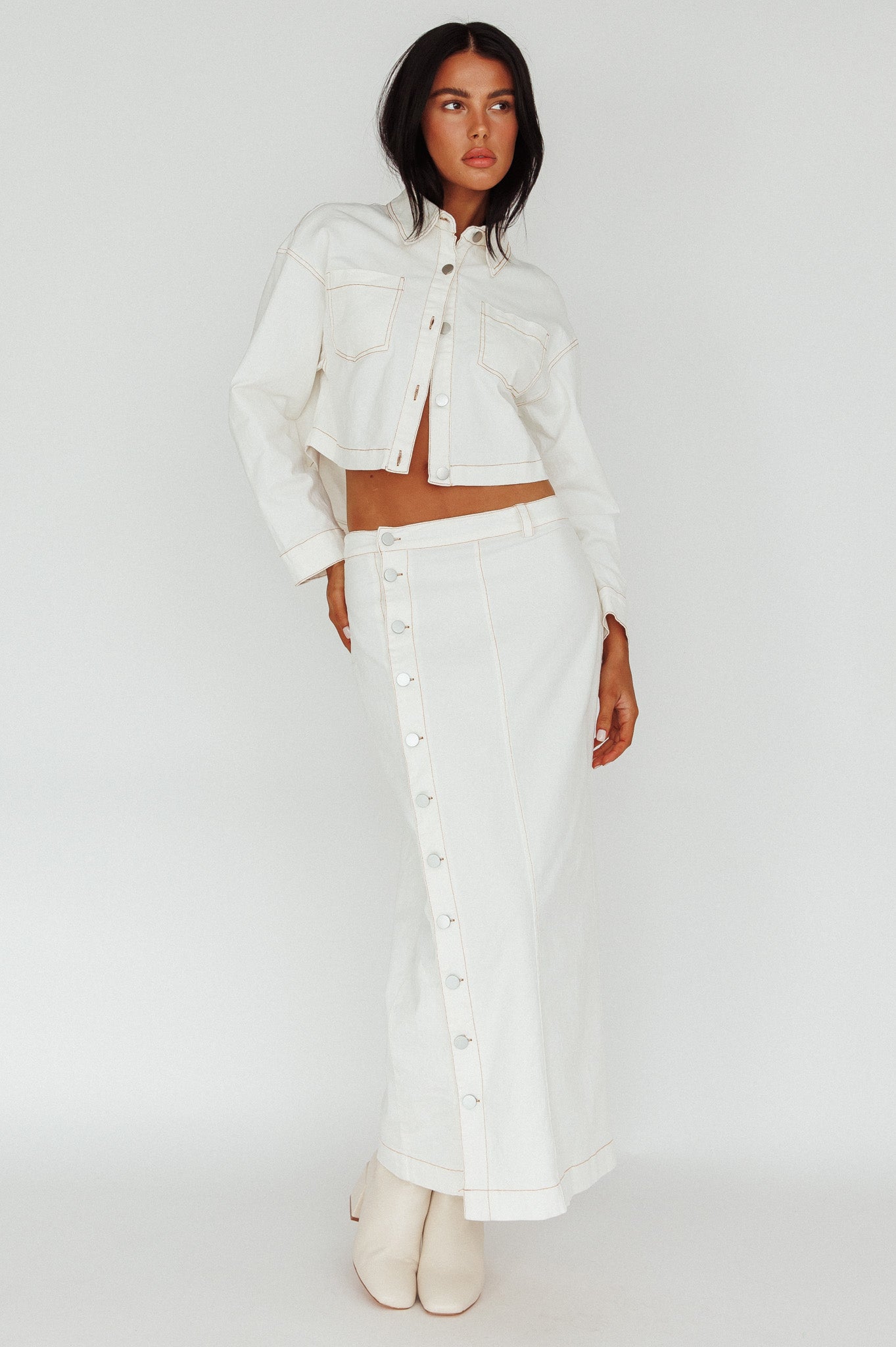 Angelica Side Button-Up Midi Skirt White(XS)