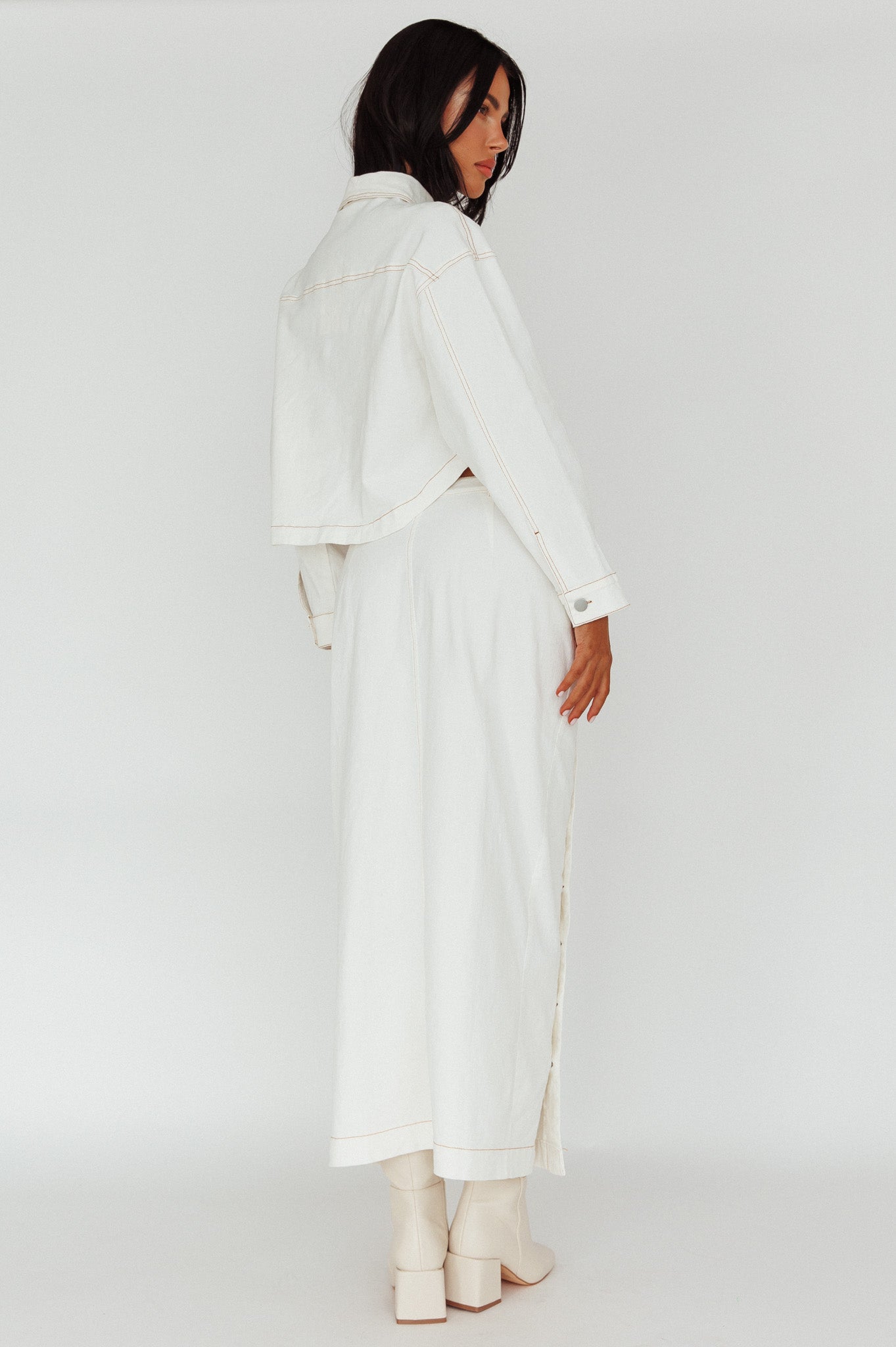 Angelica Side Button-Up Midi Skirt White(XS)