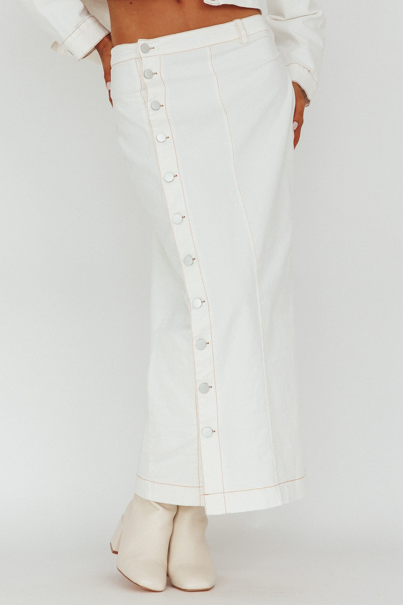 Angelica Side Button-Up Midi Skirt White(XS)