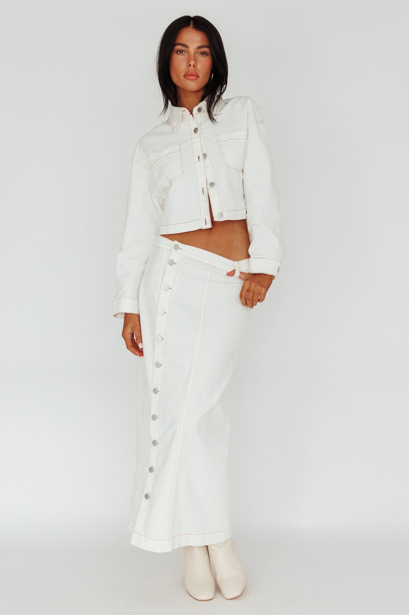 Angelica Side Button-Up Midi Skirt White(XS)