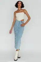Angelica Side Button-Up Midi Skirt Denim(XS)