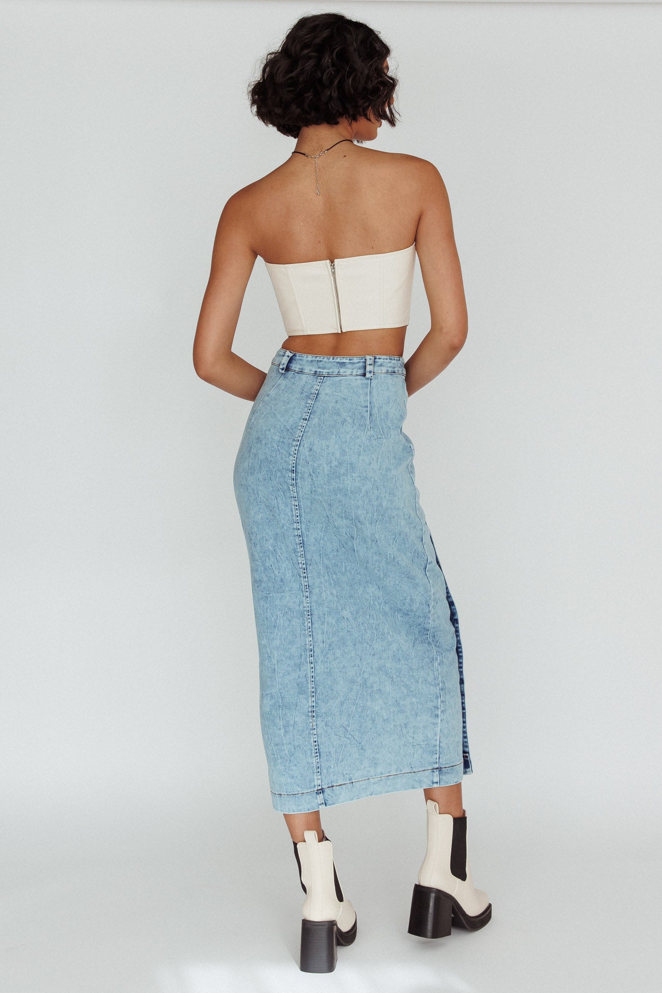 Angelica Side Button-Up Midi Skirt Denim(XS)