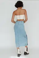 Angelica Side Button-Up Midi Skirt Denim(XS)