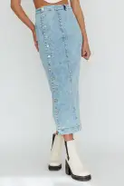 Angelica Side Button-Up Midi Skirt Denim(XS)