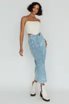 Angelica Side Button-Up Midi Skirt Denim(XS)