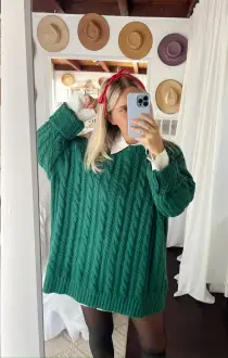 Day to Day Tunic Sweater ~ Emerald Cable Knit