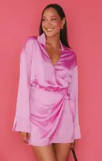 Clara Collared Mini Dress ~ Purple Pink Luxe Satin