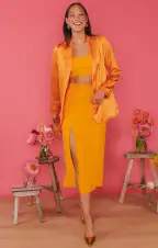 Cecilia Midi Skirt ~ Tangerine Stretch(XS)