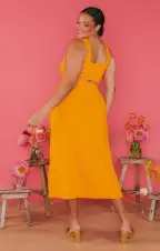 Cecilia Midi Skirt ~ Tangerine Stretch(XS)