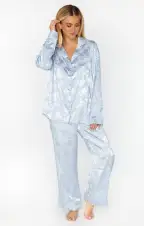 Classic Cropped PJ Set ~ Blue Floral Silky(XXS)
