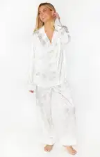Classic Cropped PJ Set ~ White Floral Silky(XXS)