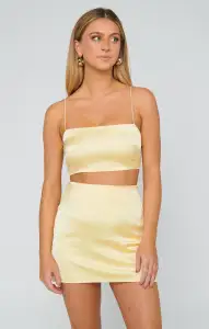 All Night Skort ~ Pale Yellow Luxe Satin